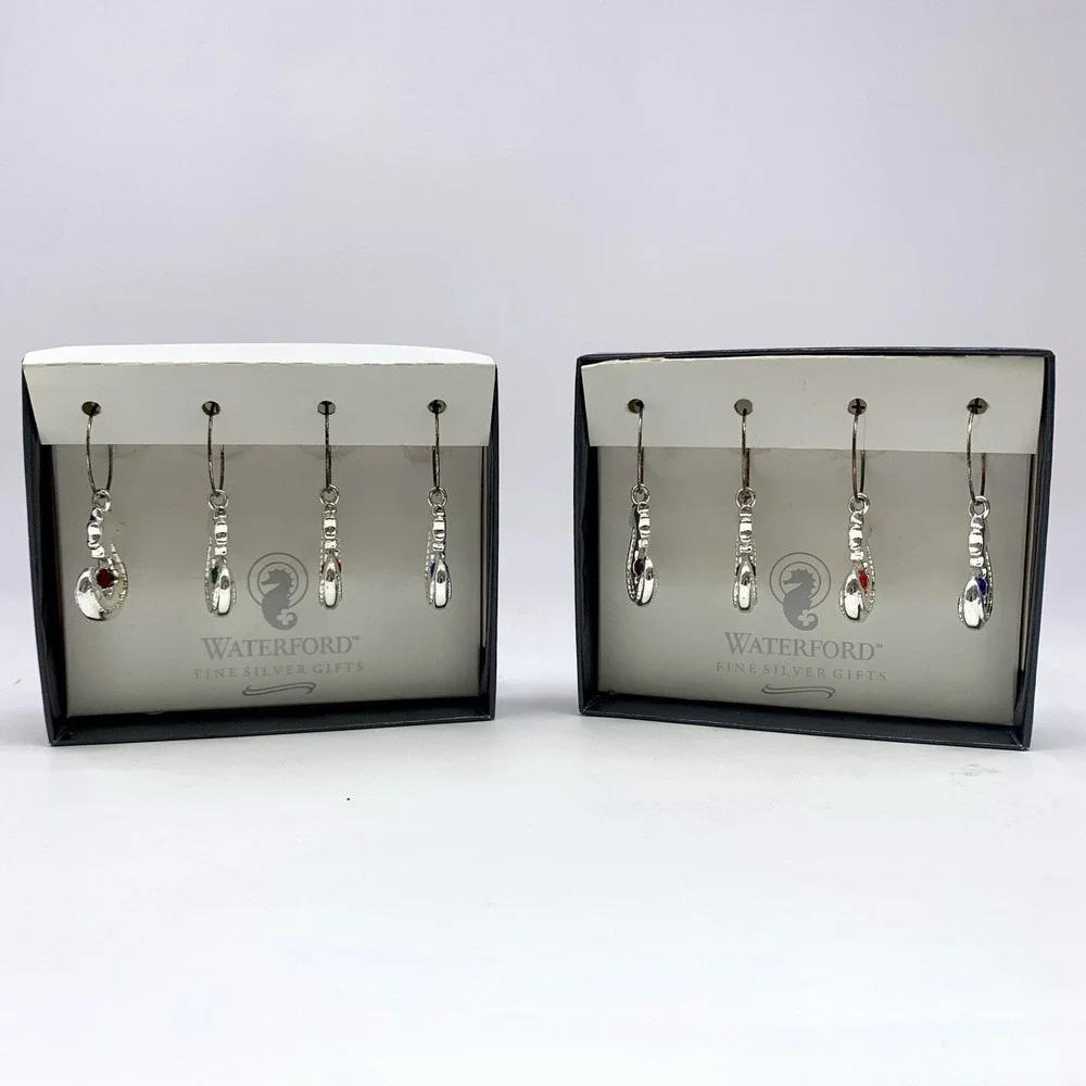 2 Sets of WATERFORD Fine Silver Gifts Seahorse Wine Charms - Sea Horse 2002